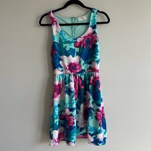 Every Floral Print Sleeveless A Line Spring Mini Skater Dress Size Small